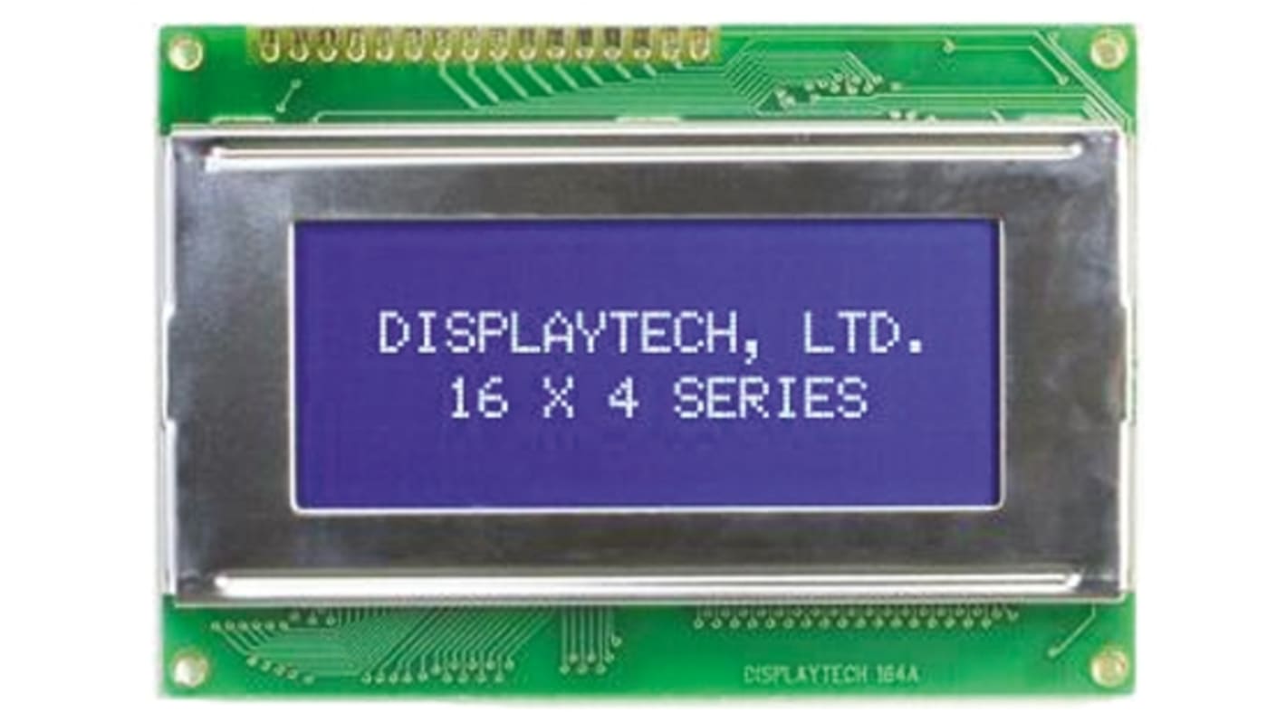 Displaytech 164A-BC-BC Alphanumeric LCD Display, Yellow on Green, 4 Rows by 16 Characters, Transflective