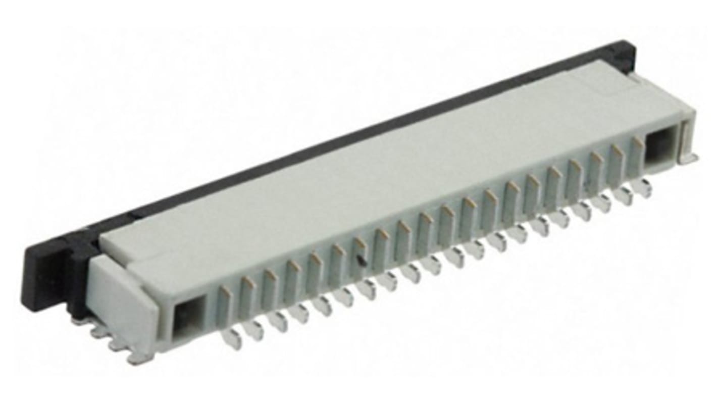 TE Connectivity, FPC 1mm Pitch 24 Way Right Angle Female FPC Connector, ZIF Bottom Contact