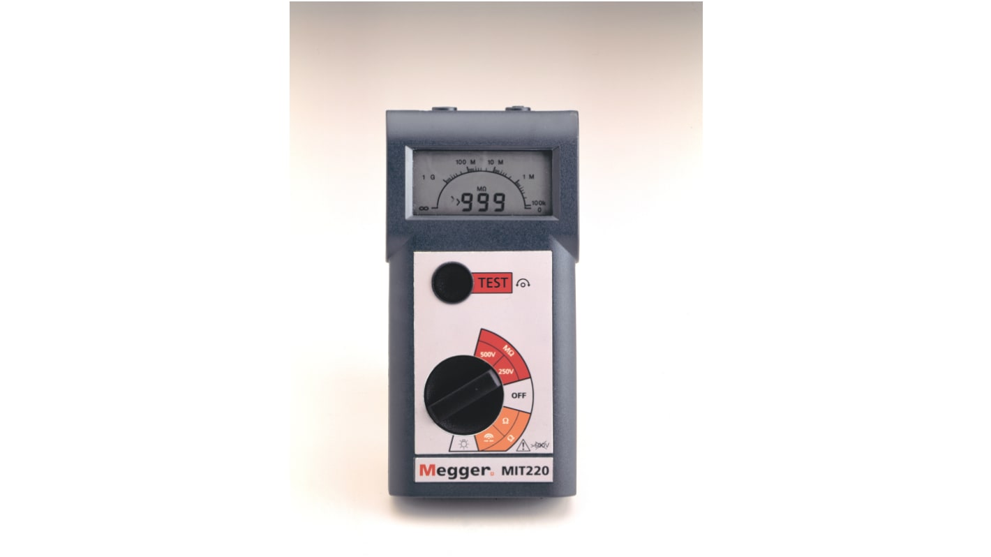 Megger MIT220 Insulation & Continuity Tester, 250V Min, 500V dc Max, 999MΩ Max, CAT III 300V