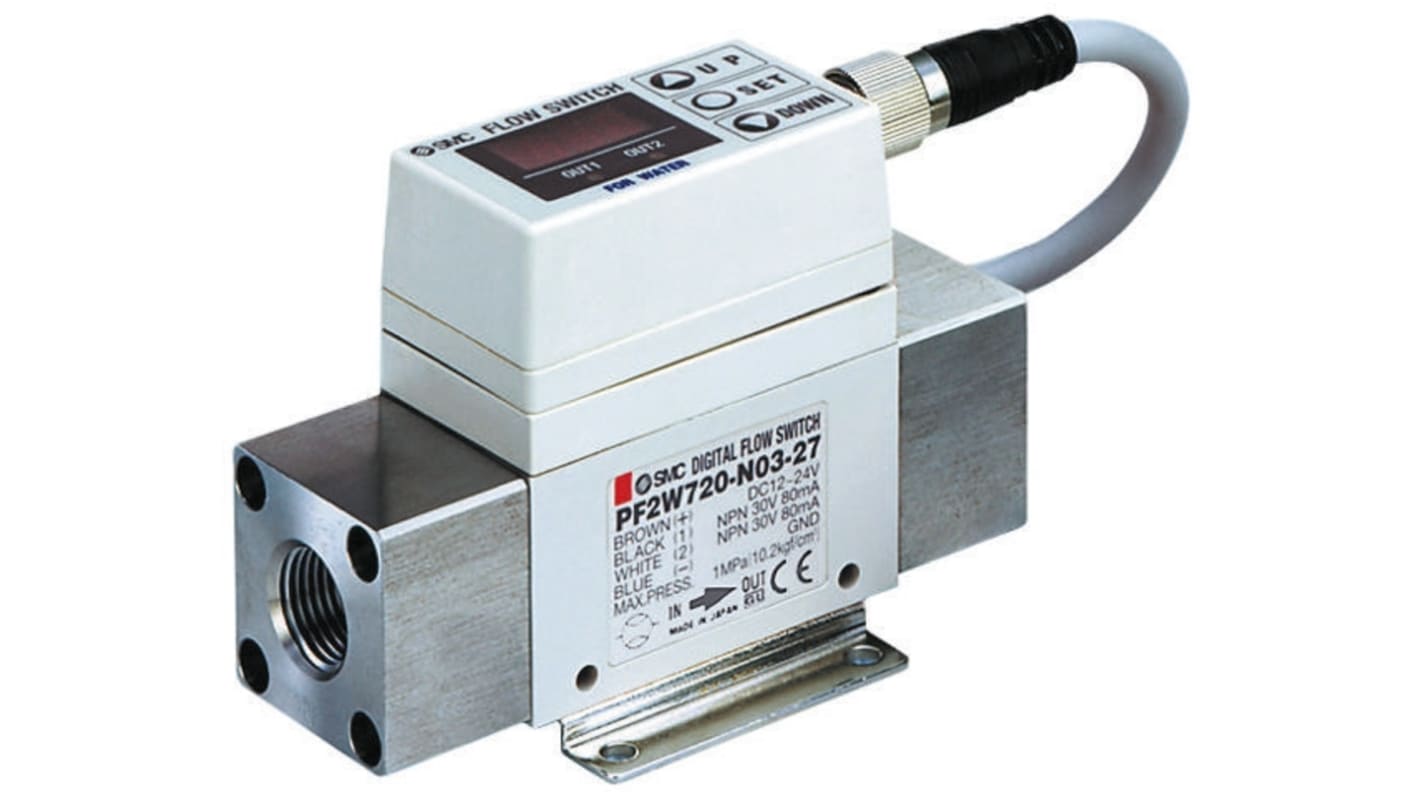 SMC Flow Controller, 10 → 100 L/min, PNP Output, 12 → 24 V dc, 1 in Pipe