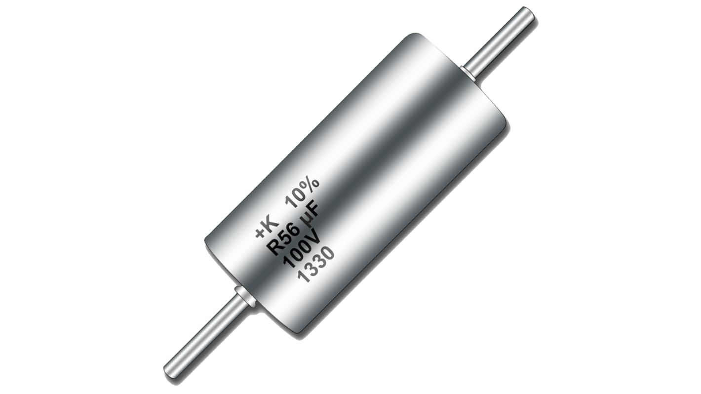 Condensador de tántalo KEMET T110D107K020AT, 100μF, ±10%, 20V dc, Montaje en orificio pasante, ESR 600mΩ MnO2, Serie