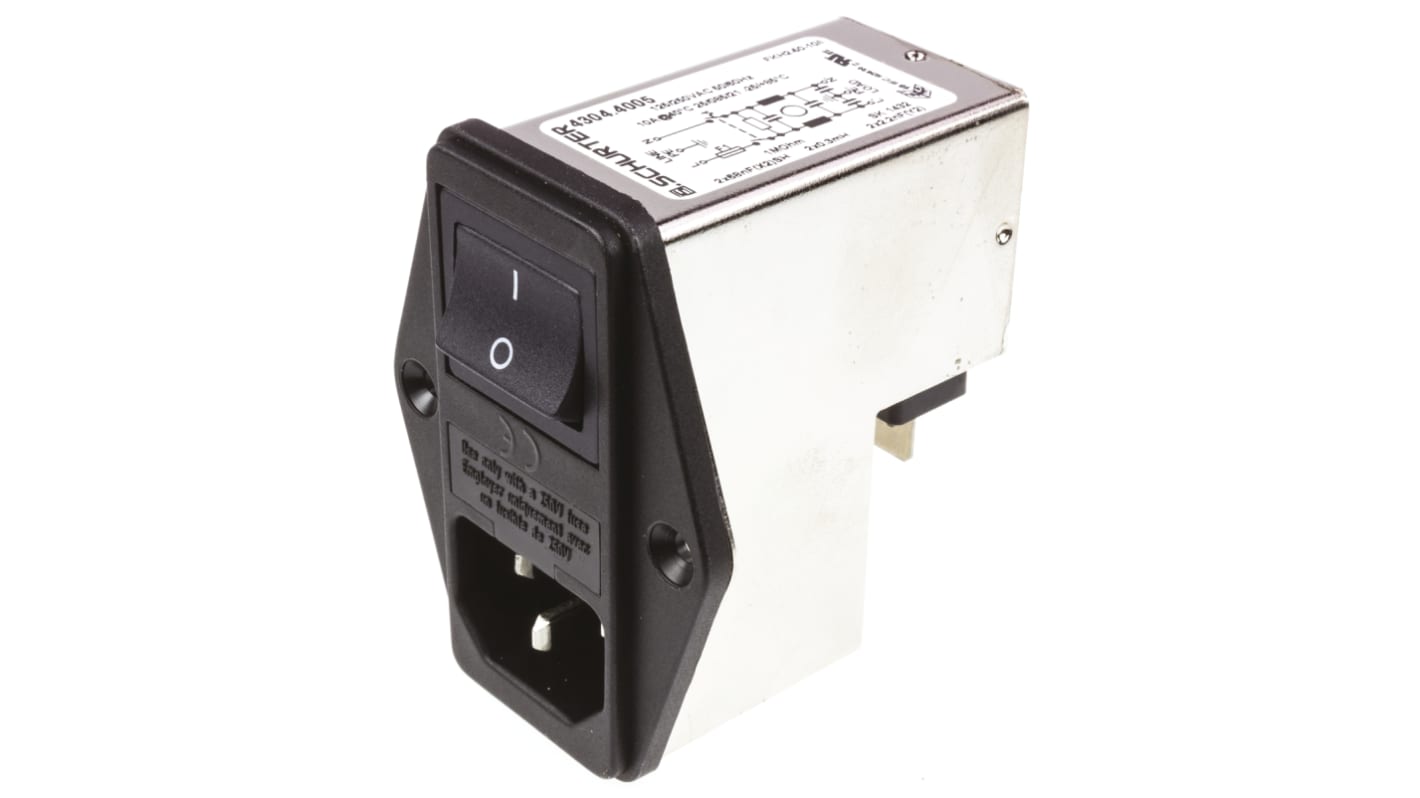 Schurter IEC規格 C14 IECフィルタコネクタ, 10A 250 V ac, Noneヒューズ パネルマウント