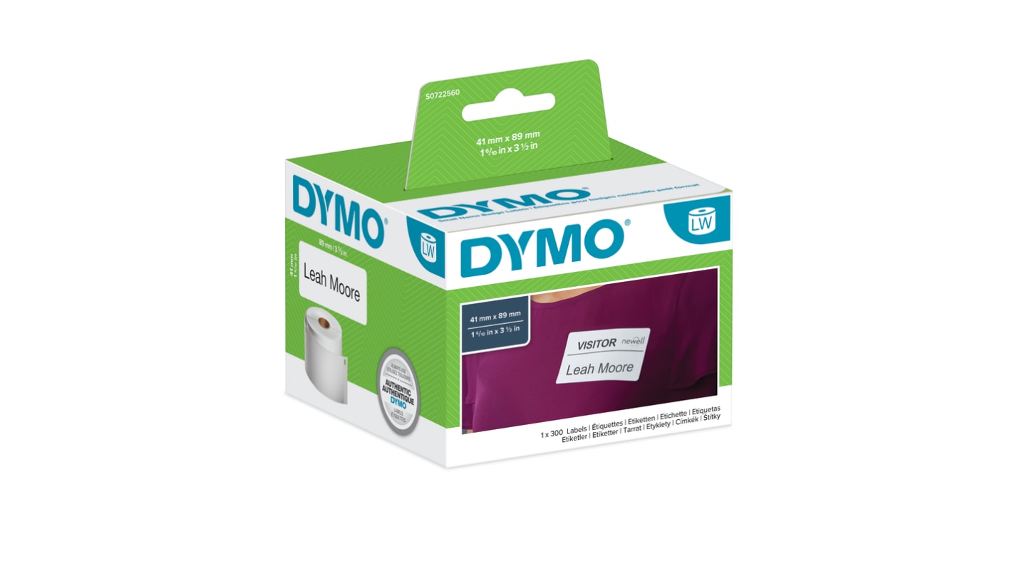 Etiqueta y cinta para impresora de etiquetas Dymo, color Negro sobre fondo Blanco de 89 x 41mm, 300 Per Roll, para usar