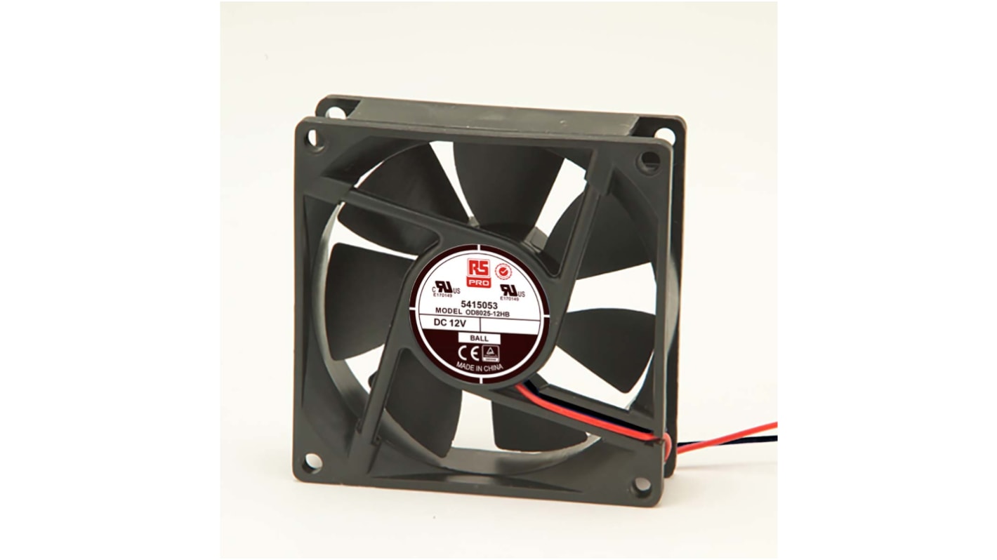 RS PRO Axial Fan, 12 V dc, DC Operation, 68m³/h, 1.8W, 180mA Max, 80 x 80 x 25mm