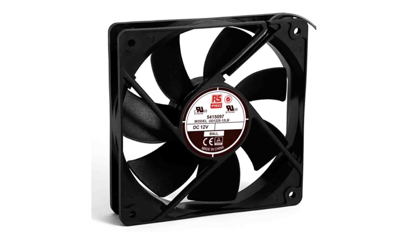 RS PRO Axial Fan, 12 V dc, DC Operation, 122.3m³/h, 3W, 240mA Max, 120 x 120 x 25mm
