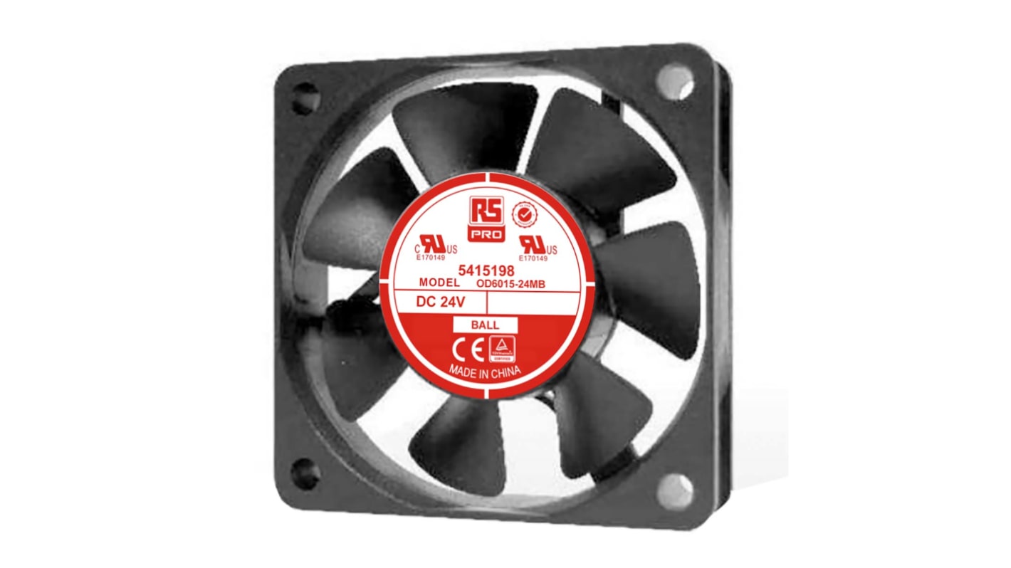 Ventilador Axial RS PRO de 60 x 60 x 15mm, 24 V dc, 1.7W, 4000rpm, caudal 23.8m³/h, 29dB