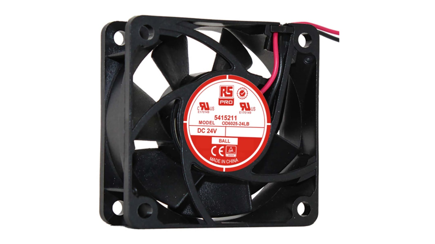 RS PRO Axial Fan, 24 V dc, DC Operation, 22.1m³/h, 1W, 60mA Max, 60 x 60 x 25mm