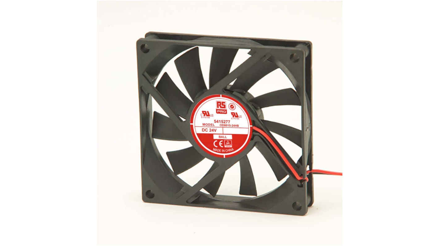 RS PRO Axial Fan, 24 V dc, DC Operation, 51m³/h, 4.6W, 100mA Max, 80 x 80 x 15mm