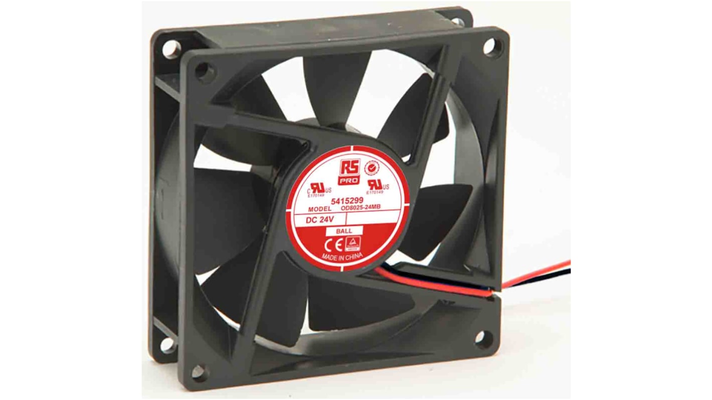 RS PRO Axial Fan, 24 V dc, DC Operation, 52.7m³/h, 1.67W, 60mA Max, 80 x 80 x 25mm