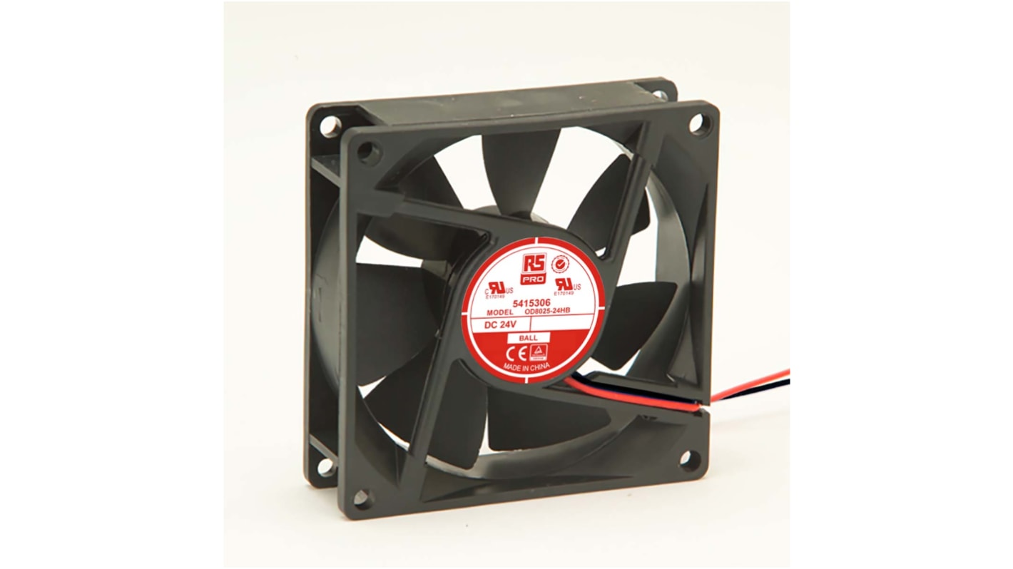 RS PRO Axial Fan, 24 V dc, DC Operation, 68m³/h, 2.41W, 100mA Max, 80 x 80 x 25mm