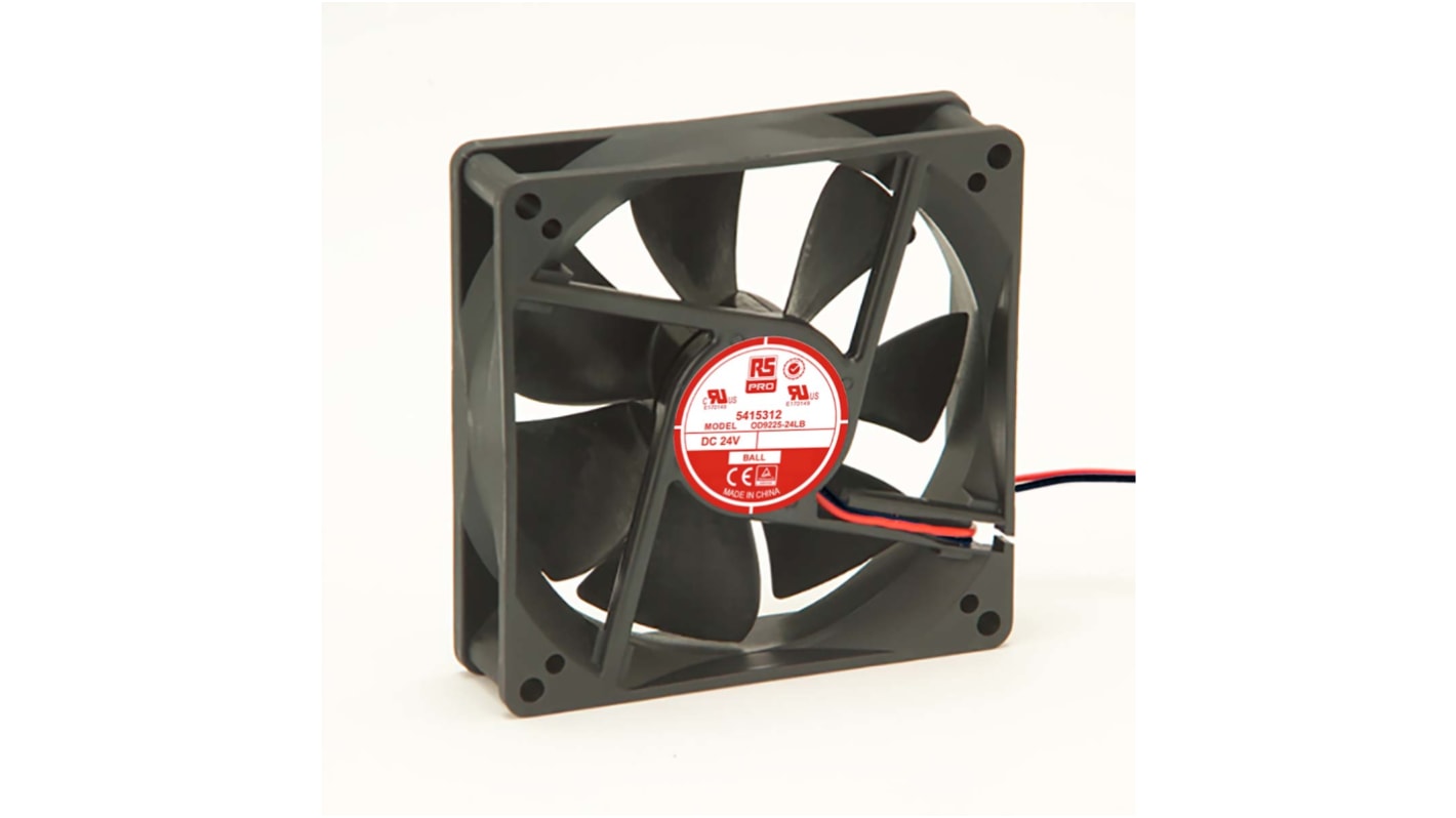 RS PRO Axial Fan, 24 V dc, DC Operation, 66.3m³/h, 1.9W, 50mA Max, 92.5 x 92.5 x 25mm