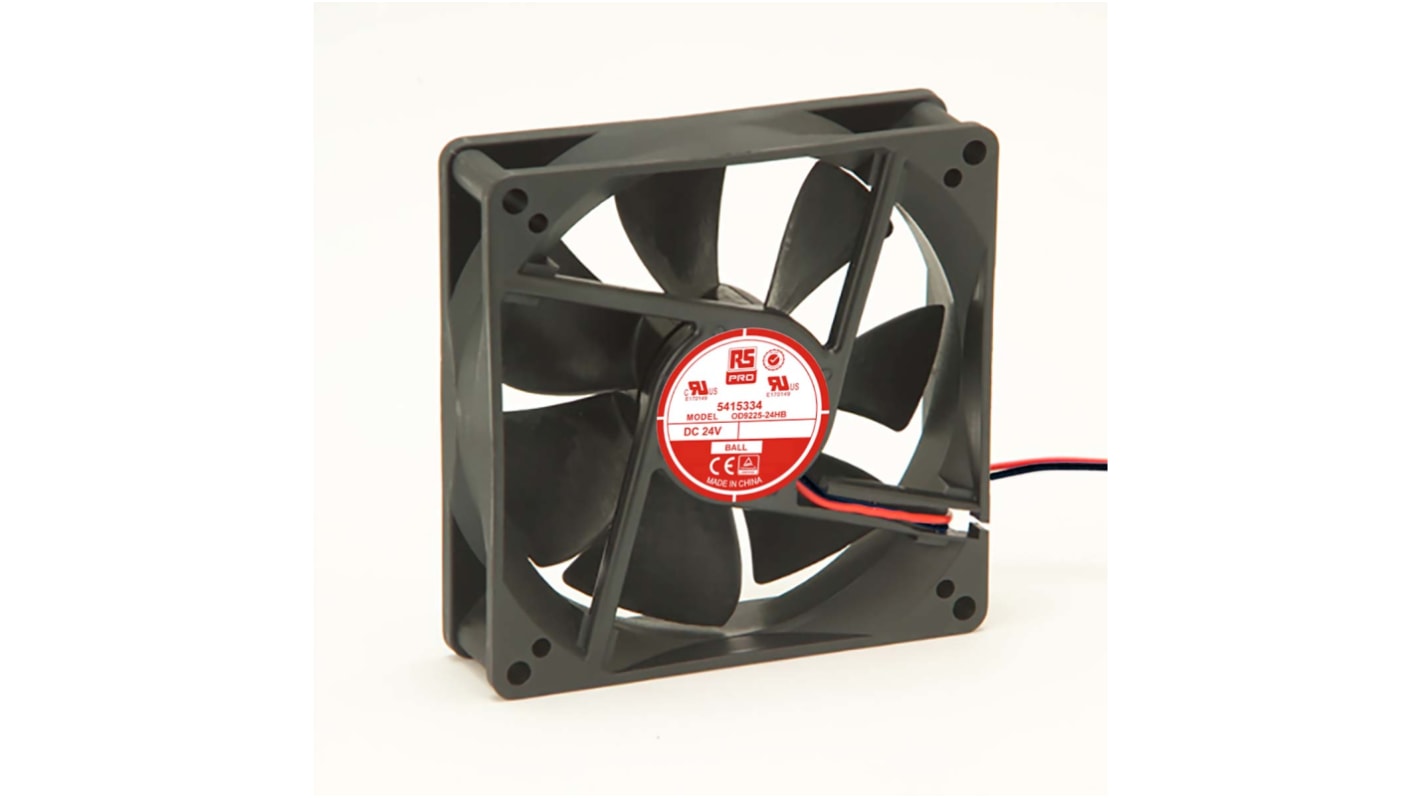 RS PRO Axial Fan, 24 V dc, DC Operation, 90m³/h, 3.6W, 140mA Max, 92.5 x 92.5 x 25mm