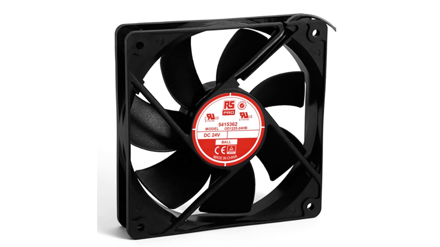 RS PRO Axial Fan, 24 V dc, DC Operation, 151.2m³/h, 5W, 190mA Max, 120 x 120 x 25mm