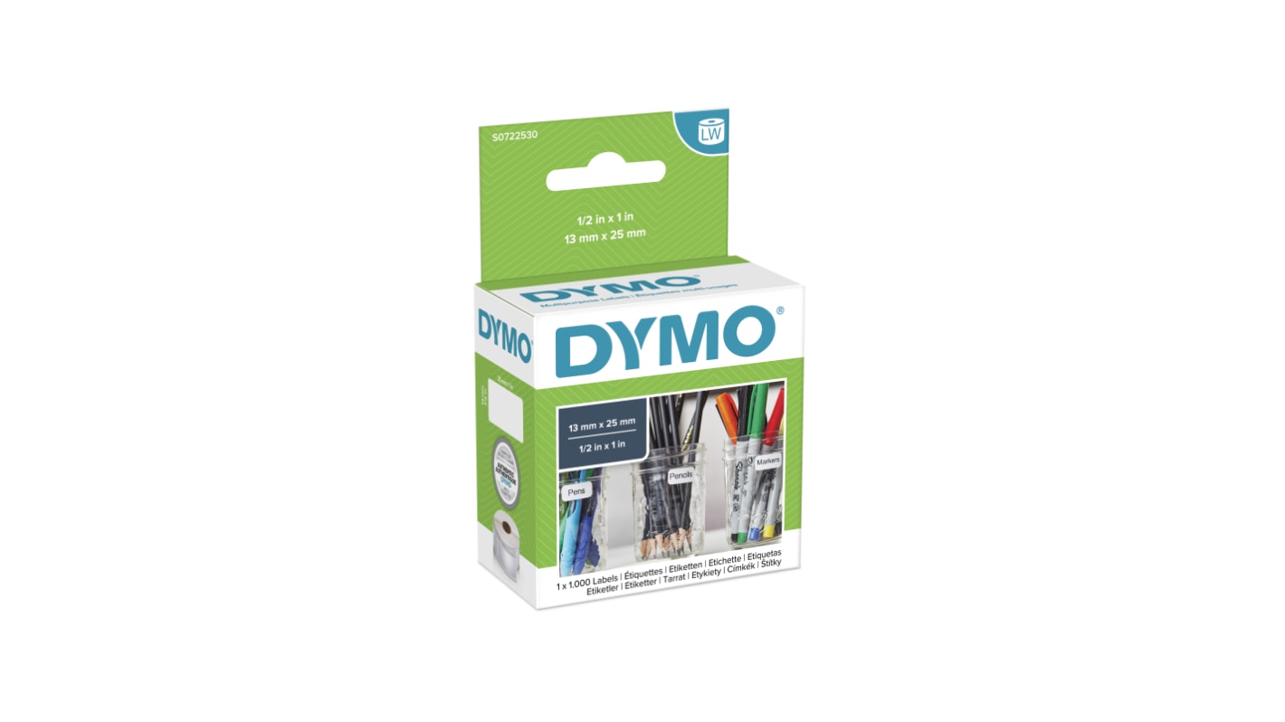 Dymo White Black Print Label Roll, 25mm Width, 13mm Height, 1000Per Roll Qty