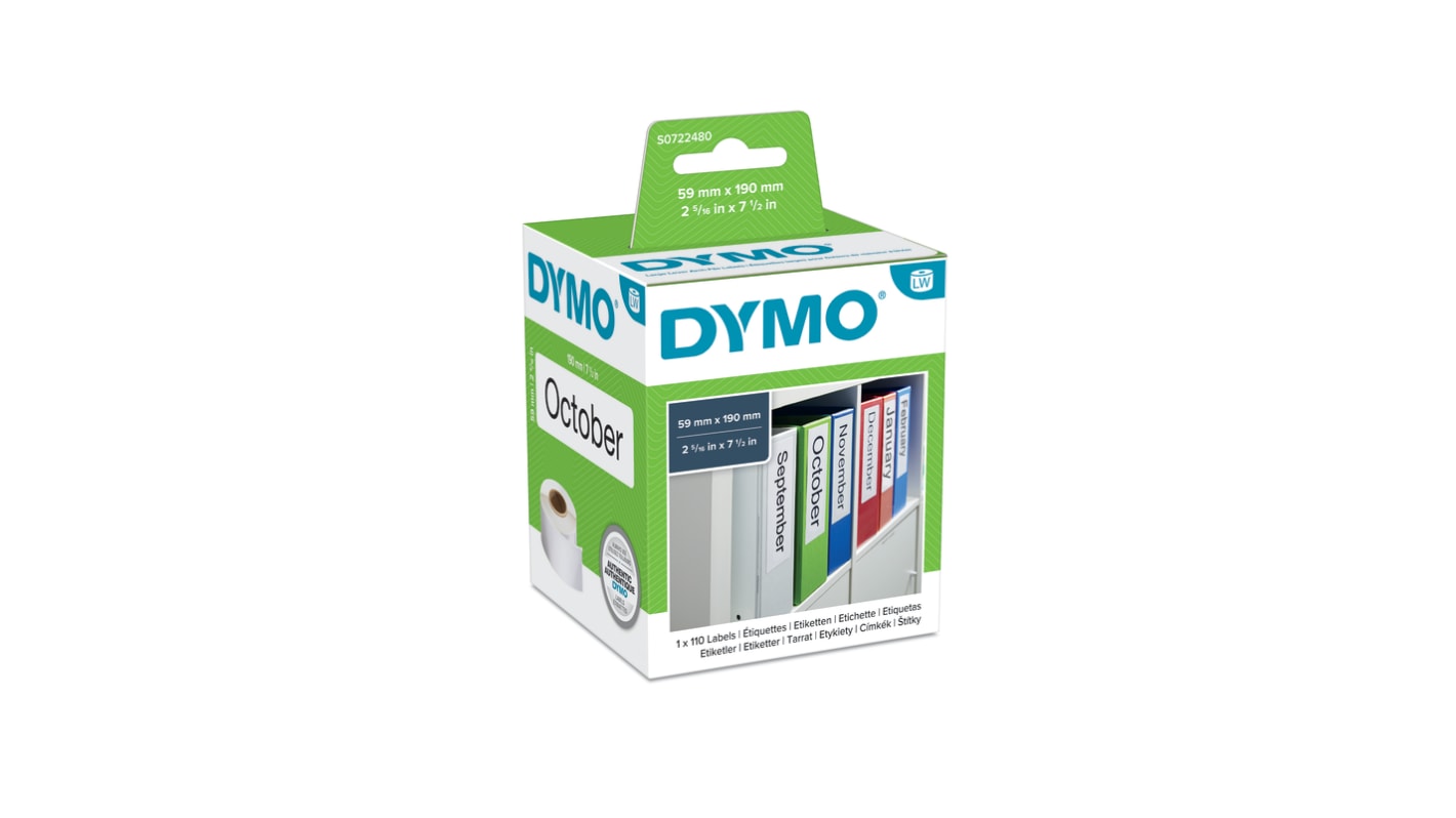 Dymo White Black Print Label Roll, 190mm Width, 59mm Height, 110Per Roll Qty