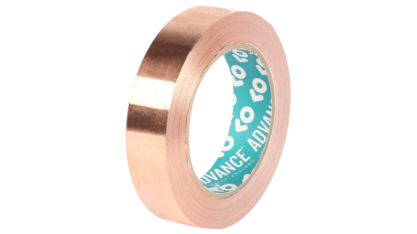 Advance Tapes AT528 Metallband Kupferband leitend, Stärke 0.05mm, 19mm x 33m, -20°C bis +155°C, Haftung 4,5 N/cm