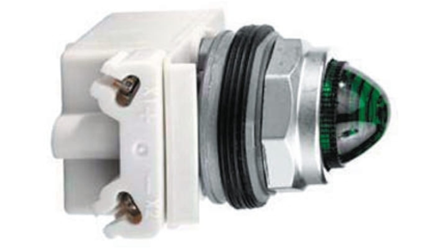 Schneider Electric, Harmony 9001K Green LED Pilot Light, 30mm Cutout, IP66, Round, 120V ac