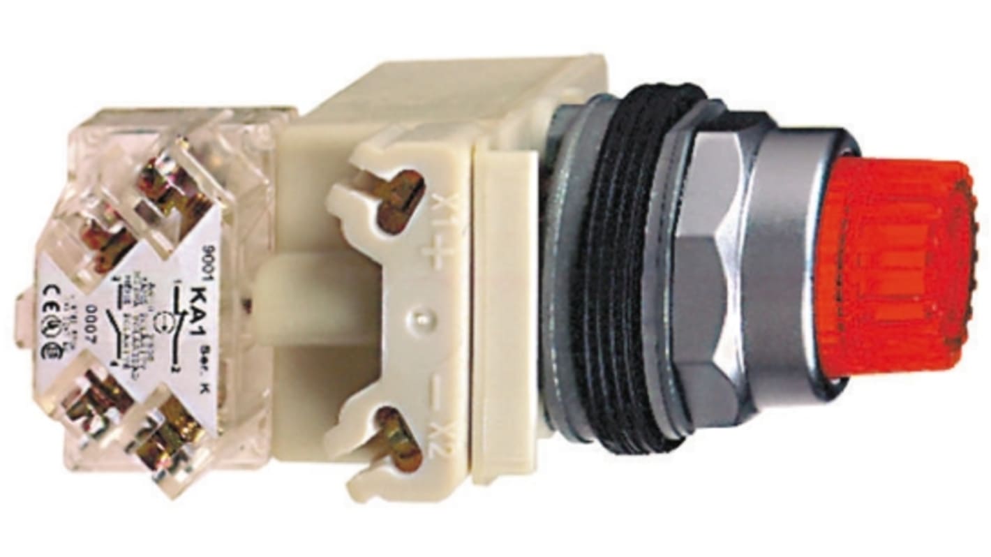 Schneider Electric 带灯按钮, Φ30mm开孔, 面板安装, 红色圆形, 单刀双掷, IP66, Harmony 9001K系列