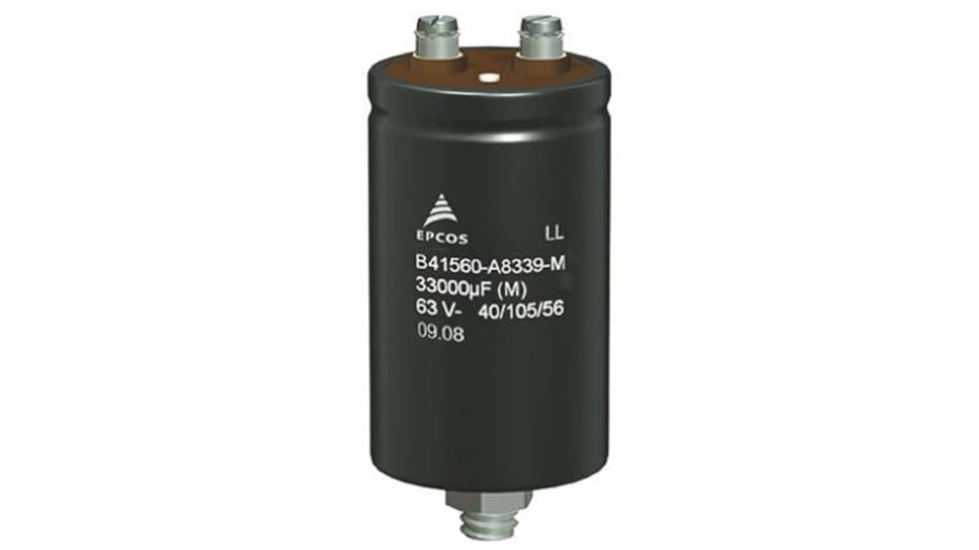 EPCOS 10000μF Aluminium Electrolytic Capacitor 100V dc, Stud Mount - B41458B9109M600