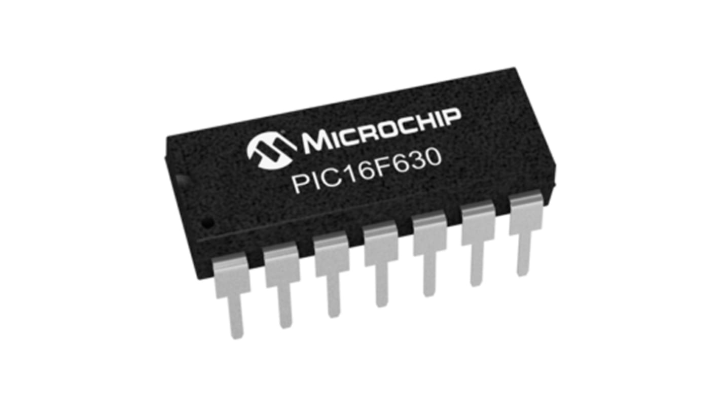 Microchip PIC16F630-I/P, 8bit PIC Microcontroller, PIC16F, 20MHz, 128 B, 1024 x 14 words Flash, 14-Pin PDIP