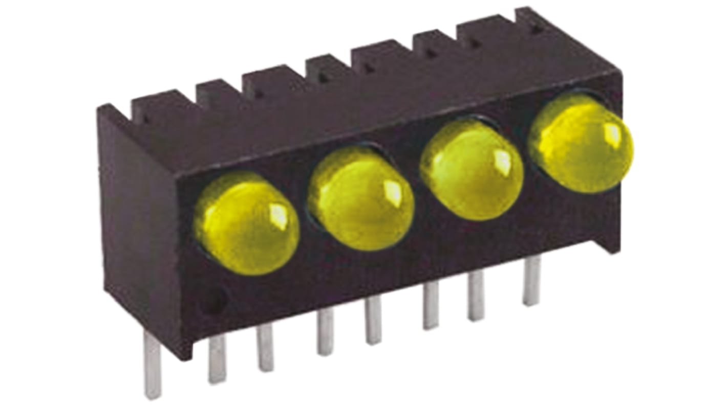 Dialight PCB指示灯, 黄光, 直角4灯珠, 通孔安装, 8针, 1.8 V, 17.27 x 8.89 x 7.11mm, T3DSO1000系列