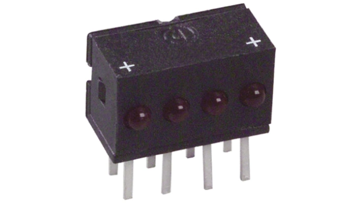 Dialight 555-4001F, Red Right Angle PCB LED Indicator, 4 LEDs, Through Hole 2 V