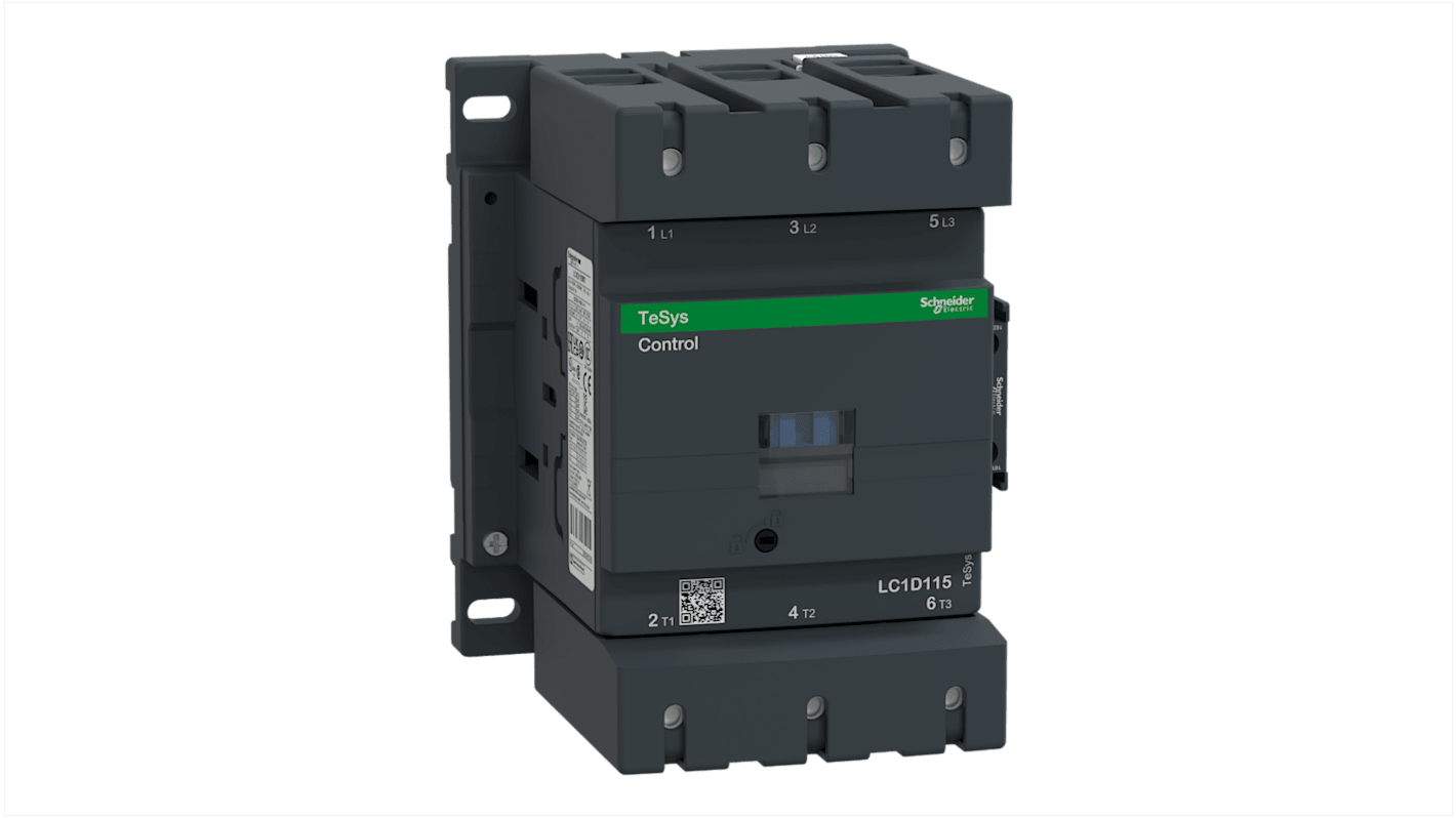 Schneider Electric TeSys D LC1D Contactor, 24 V ac Coil, 3-Pole, 115 A, 55 kW, 3NO, 1 kV ac