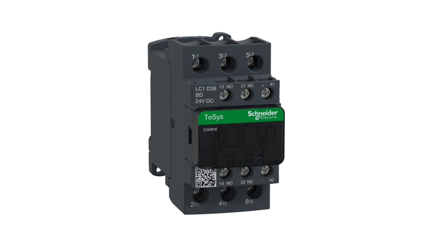 Schneider Electric TeSys D LC1D Contactor, 24 V dc Coil, 3-Pole, 38 A, 18.5 kW, 3NO, 690 V ac