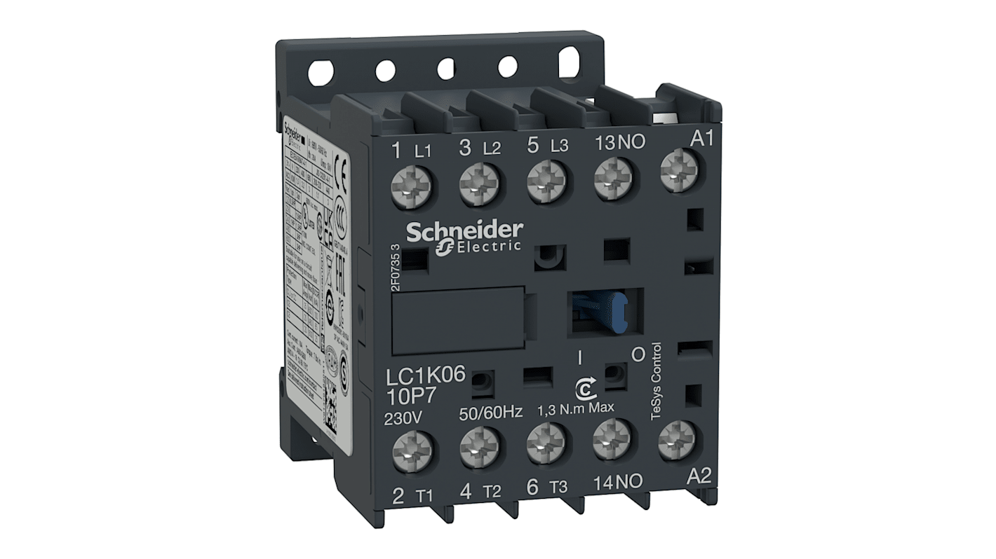 Schneider Electric TeSys K LC1K Contactor, 230 V ac Coil, 3-Pole, 6 A, 2.2 kW, 3NO, 690 V ac