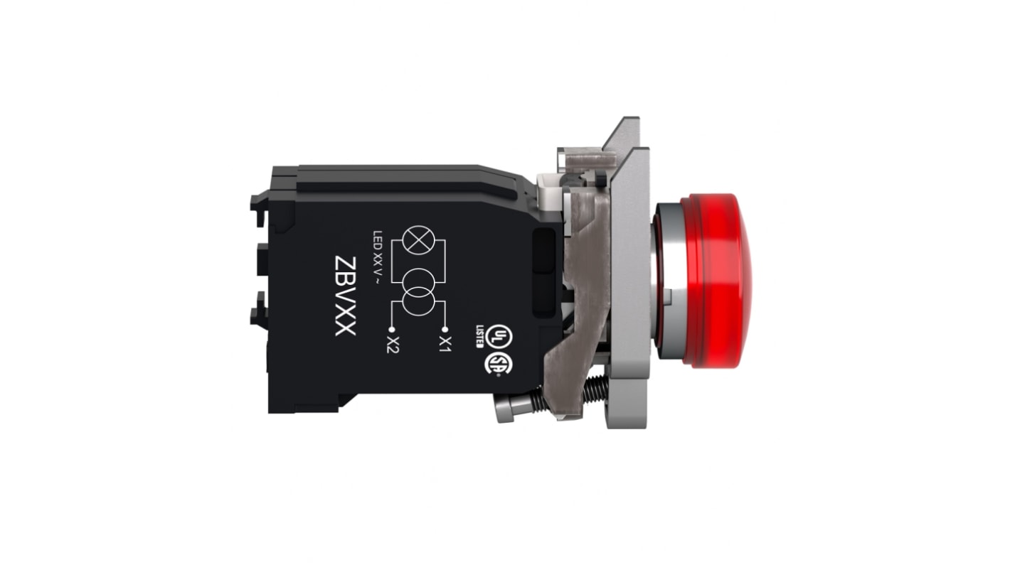 Schneider Electric, Harmony XB4, Panel Mount Red Pilot Light Complete, 22mm Cutout, 120V ac