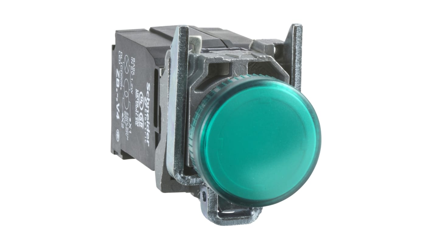Schneider Electric 绿色按钮指示灯, Φ22mm开孔, 240V 交流, 金属主体, 面板安装, Harmony XB4系列