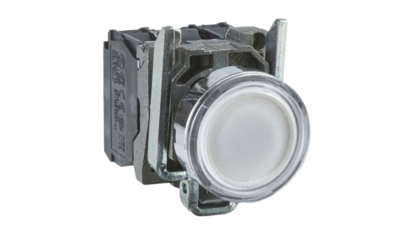 Schneider Electric 带灯按钮, Φ22mm开孔, 面板安装, 白色圆形, 常开, 常闭, Harmony XB4系列
