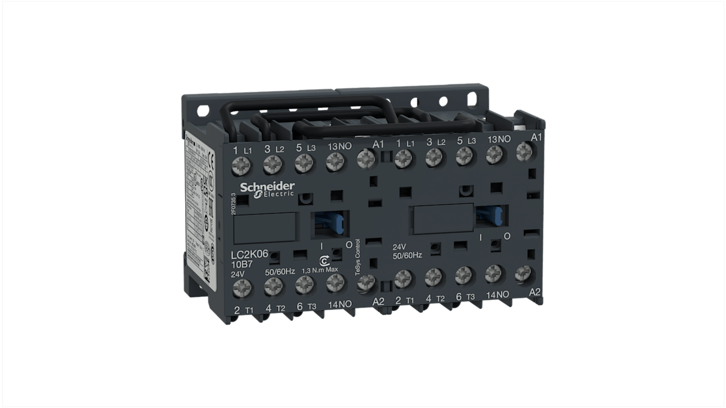 Schneider Electric TeSys K LC2K Reversing Contactor, 24 V ac Coil, 3-Pole, 6 A, 3 kW, 3NO, 600 V ac