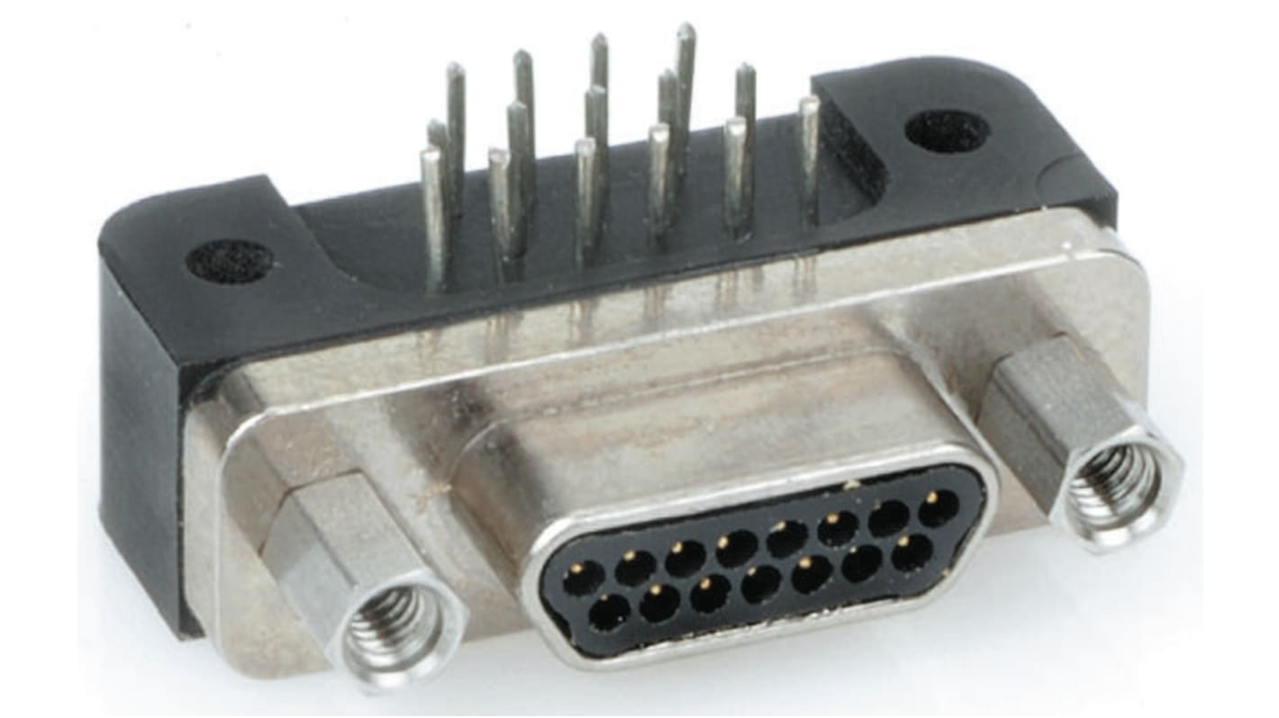 Glenair GMR7590 9 Way Right Angle Through Hole D-sub Connector Socket, 1.91mm Pitch