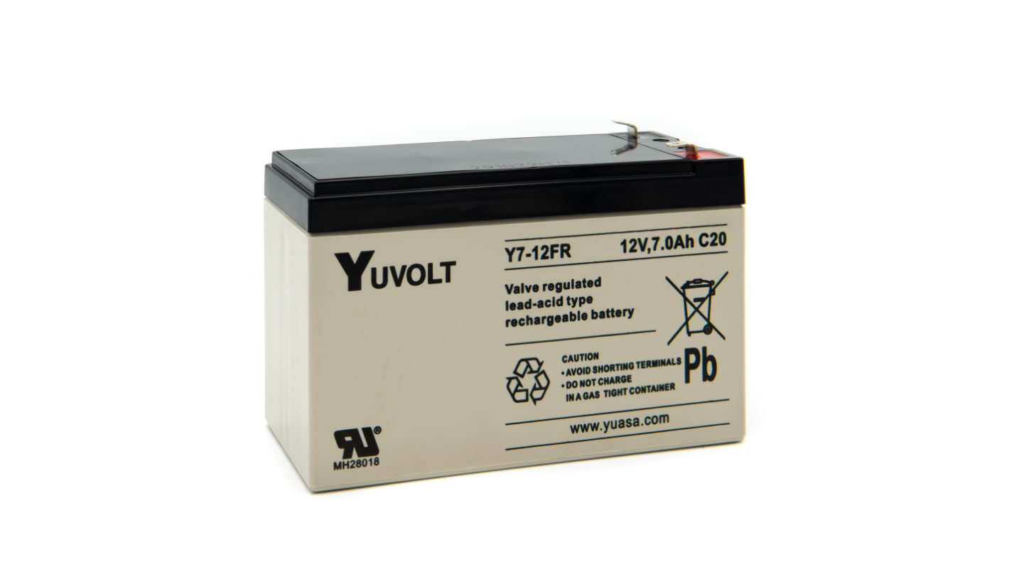 Yuasa 12V Faston 4.8mm Sealed Lead Acid Battery, 7Ah