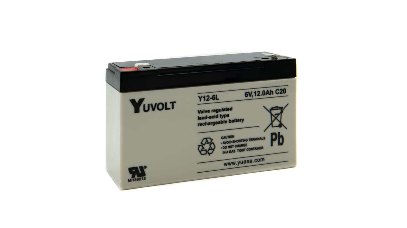 Yuasa 6V Faston 6.35mm Sealed Lead Acid Battery, 12Ah