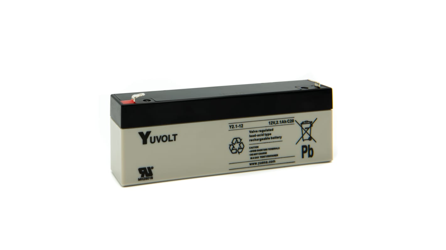 Yuasa 12V Faston 4.8mm Sealed Lead Acid Battery, 2.1Ah