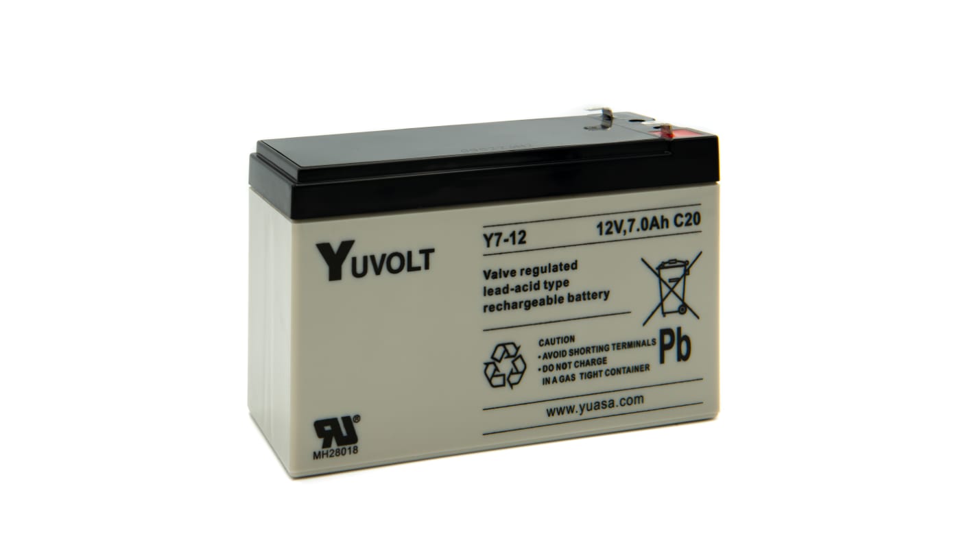 Yuasa 12V Faston 4.8mm Sealed Lead Acid Battery, 7Ah