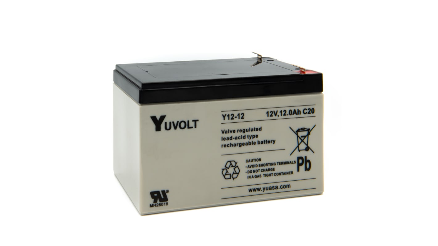 Yuasa 12V Faston 4.8mm Sealed Lead Acid Battery, 12Ah