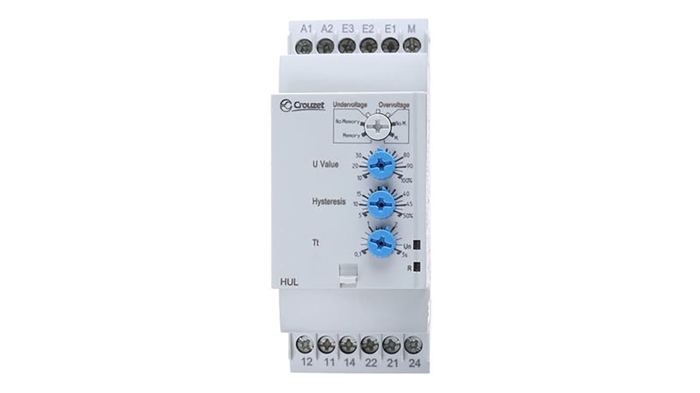 Crouzet Voltage Monitoring Relay, DPDT, 0.2 → 60 V, DIN Rail