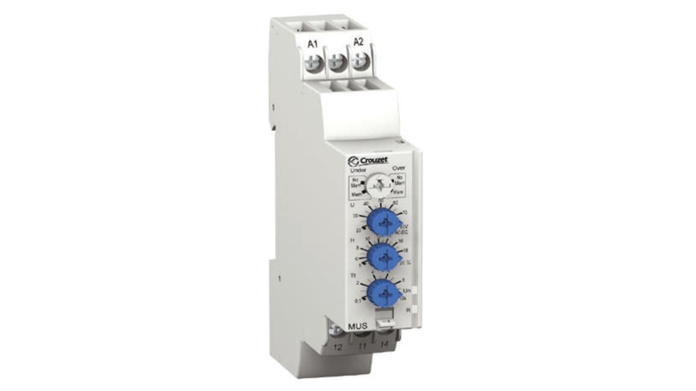 Crouzet Voltage Monitoring Relay, 1 Phase, SPDT, 20 → 80V ac/dc, DIN Rail