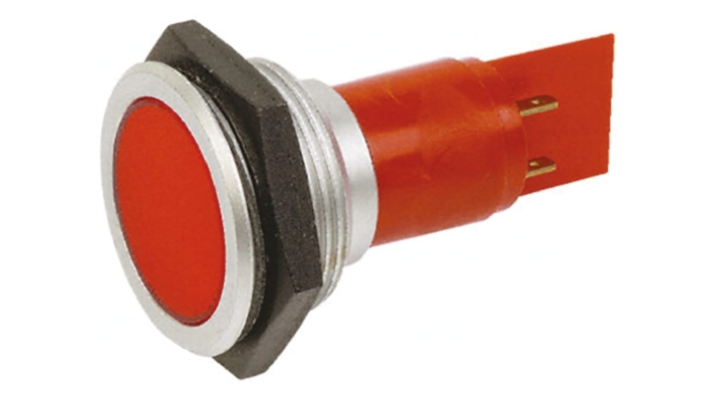 Signal Construct 红色LED面板指示灯, 24 → 28V, 18mA, Φ30mm安装孔, 嵌入式边框, 铬色边框, IP67