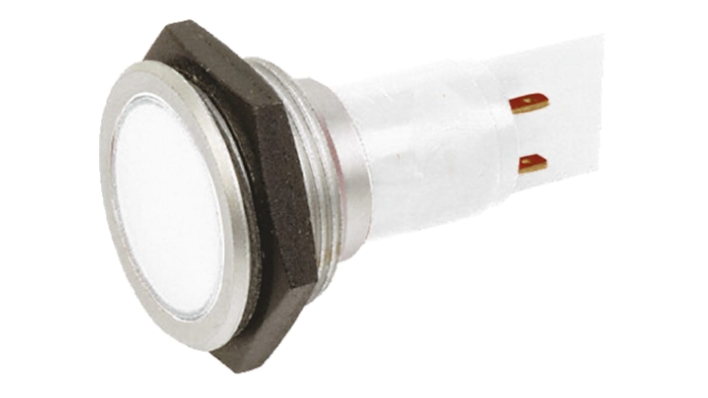 Signal Construct 白色LED面板指示灯, 230V 交流, 4.2mA, Φ30mm安装孔, 嵌入式边框, 铬色边框, IP67