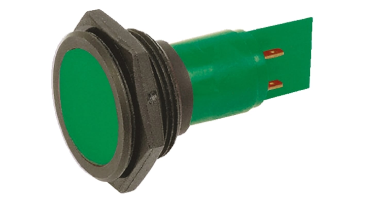 Signal Construct Green Panel Mount Indicator, 30mm Mounting Hole Size, Solder Tab Termination, IP67