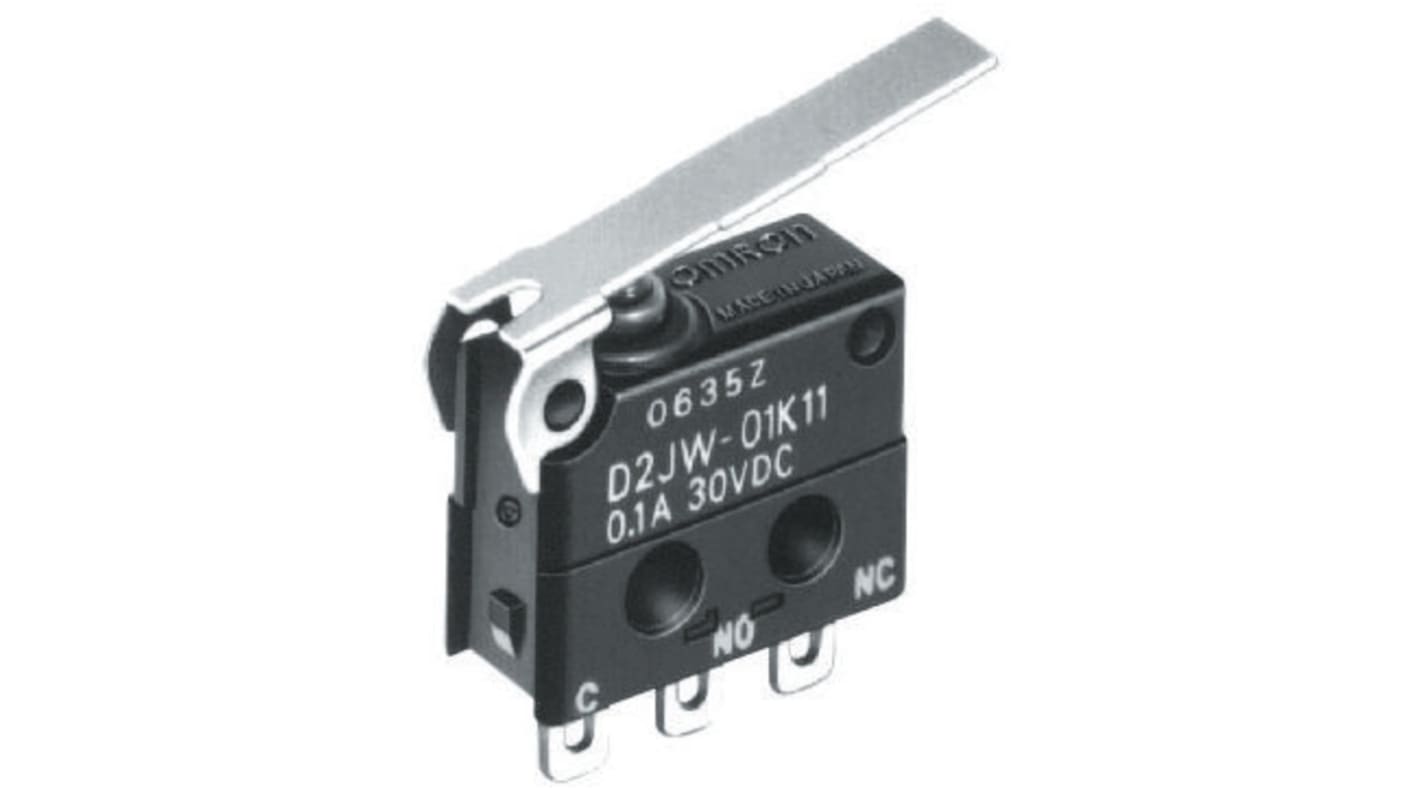 Omron Mikroschalter Rollenhebel-Betätiger verdrahtet, 100 mA @ 30 V dc, SPDT IP 67 0,98 N -40°C - +85°C