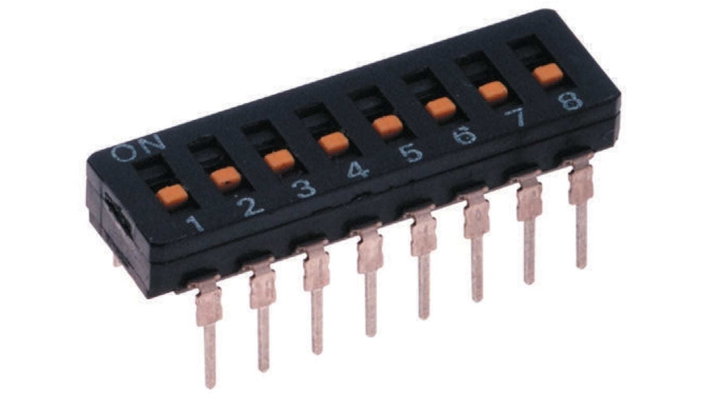 オムロン 8 極 ディップスイッチ, スライド, 8P, 25 mA @ 24 V dc, PCB