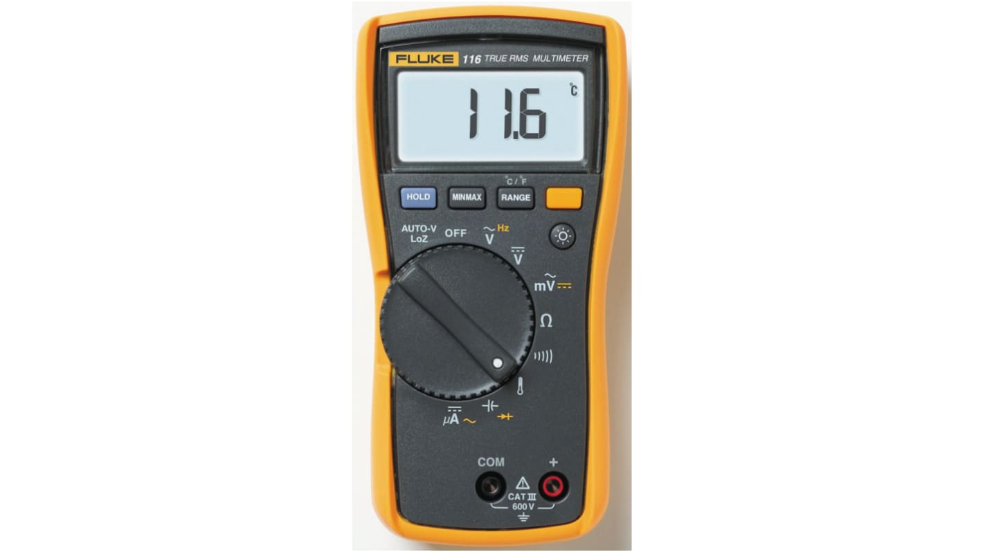 Multímetro Fluke 116, calibrado UKAS, 600V ac/600V dc, 600μA ac/600μA dc, TRMS, CAT III