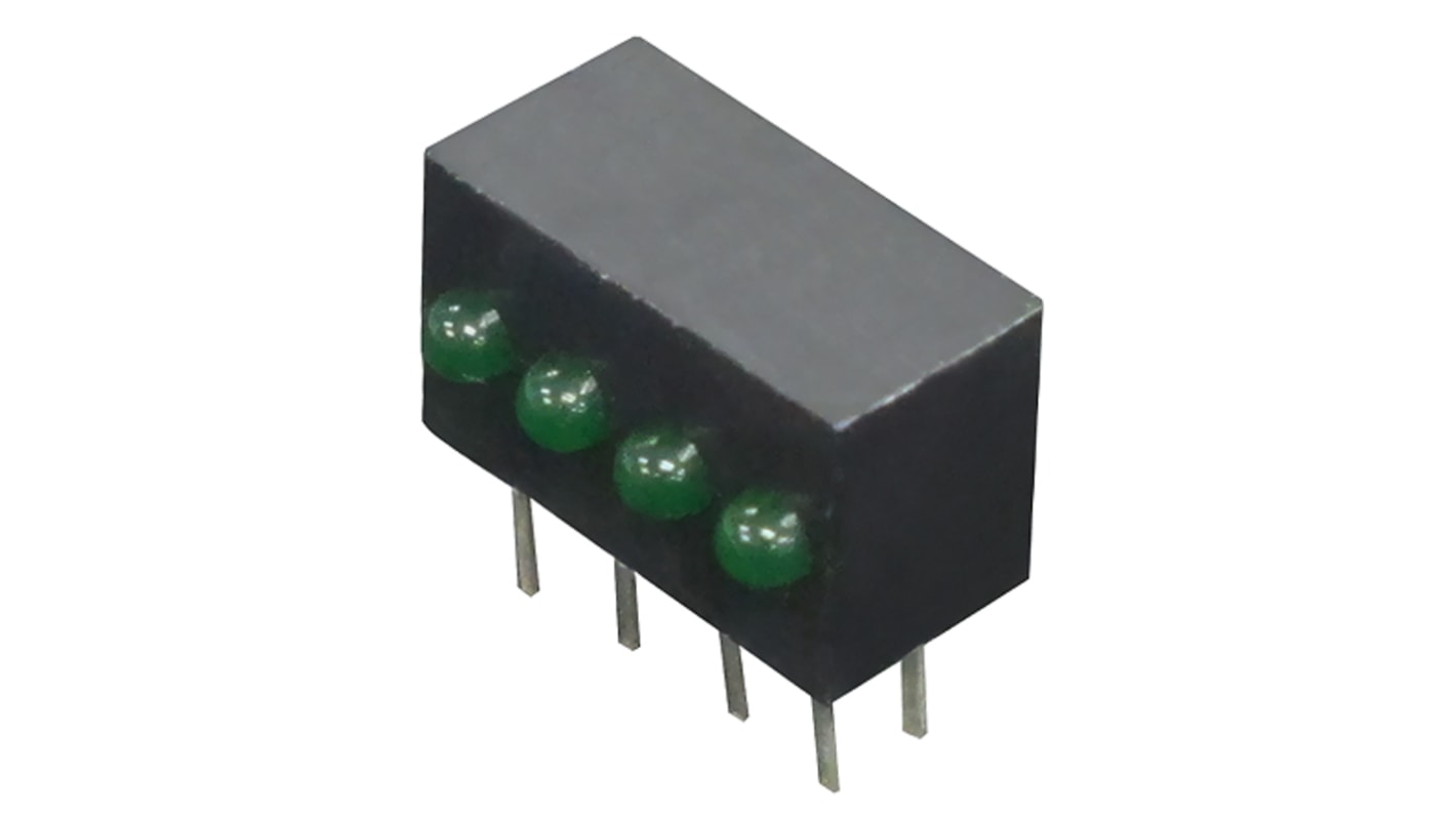 Kingbright KM2520EF/4SGD, Green Right Angle PCB LED Indicator, 4 LEDs, Through Hole 2.5 V