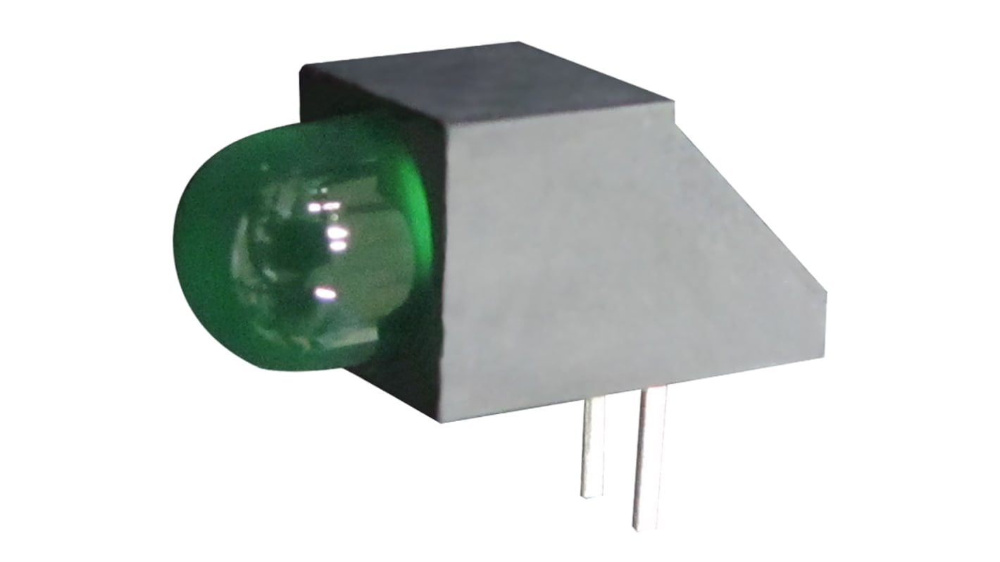 Indicador LED para PCB a 90º Kingbright Verde, λ 568 nm, 1 LED, 2,5 V, 60 °, dim. 13.2 x 6 x 6mm, mont. pasante