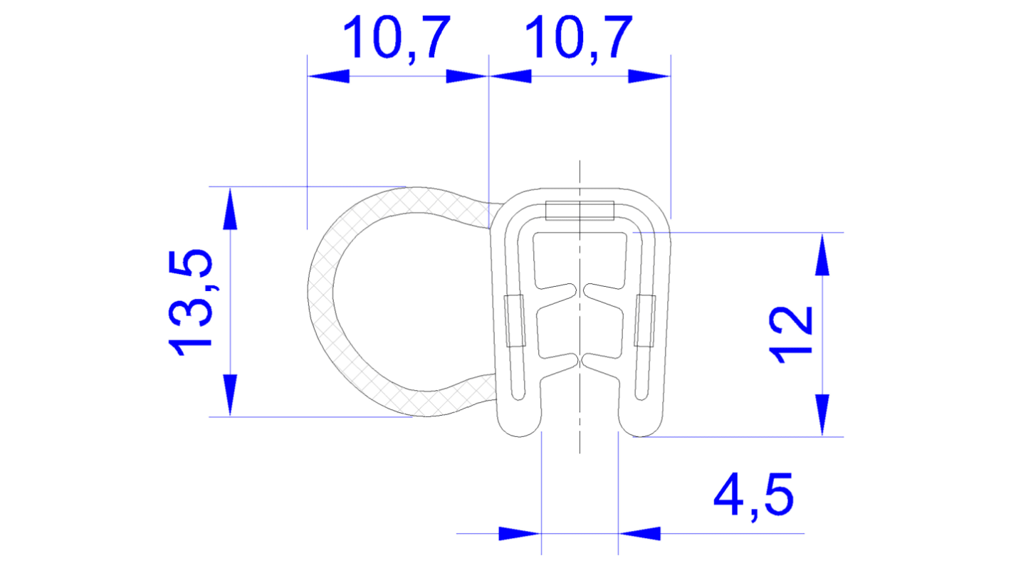 Perfil para protección de bordes RS PRO de EPDM Negro, 20m x 14,5 mm